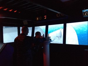 BENFOLD Surface Warfare Officers training in a ship simulator.
